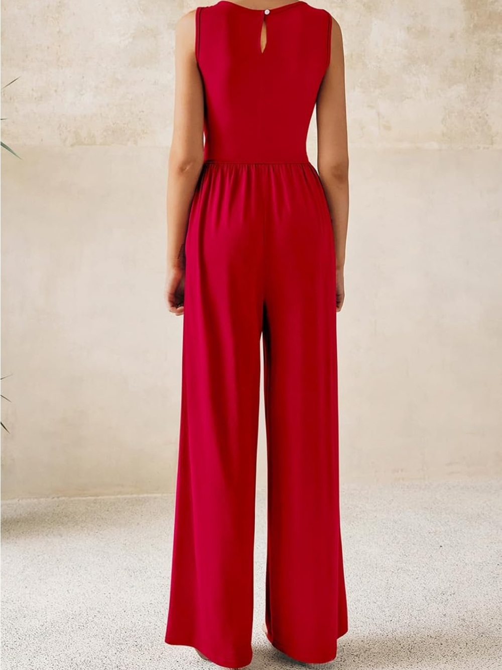 PrettyGarden Casual Wide Leg Red Jumpsuit - Picture 2 of 4
